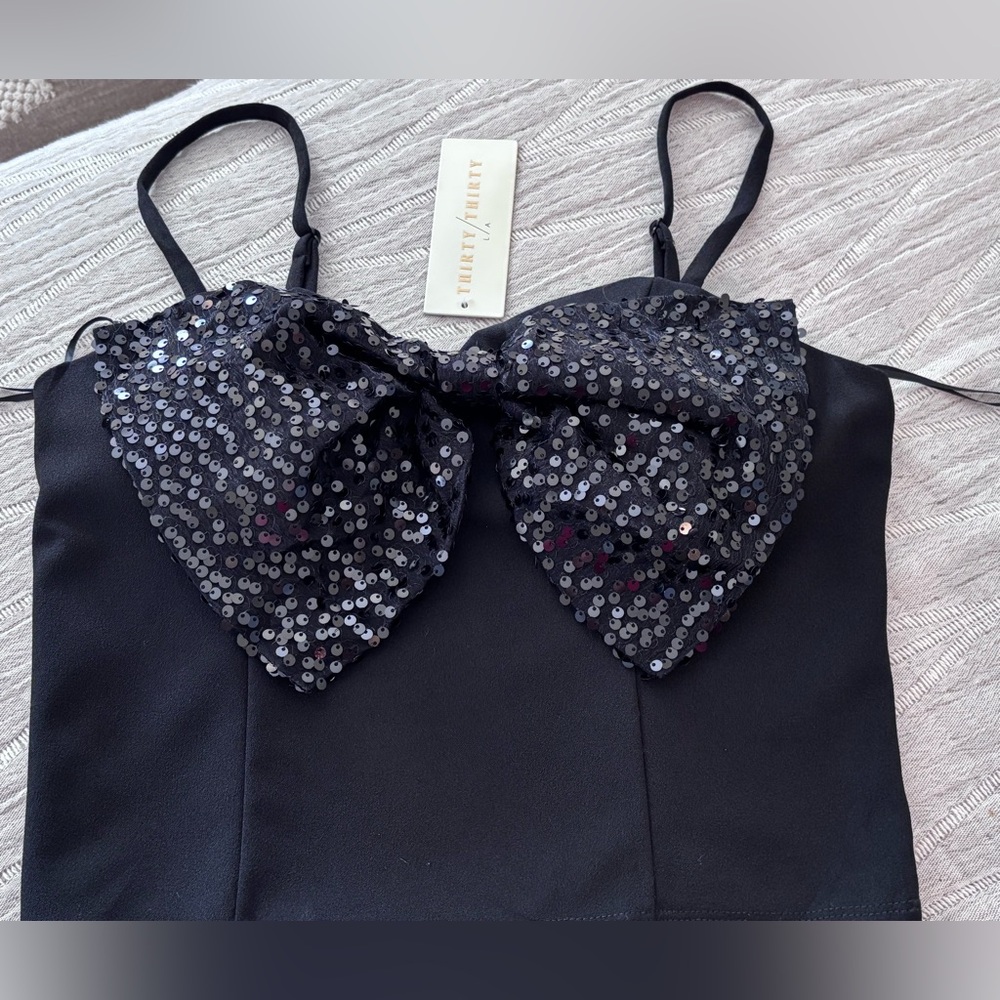 NWT Thirty Thirty Bustier Tank Top in Black with sequin bow detail size M